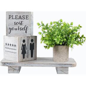 Dazingart Funny Bathroom Decor Signs, Farmhouse Six-Sided Block Decoration Rustic Wooden bathroom tiered tray decor Restroom Sign for Wall (Blocks+Plant)