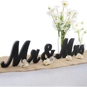 Mr & Mrs Sign Wedding Decorations for Reception, Large Wooden Freestanding Letters Centerpieces Decor for Ceremony, Anniversary, Sweetheart Table, Party and Valentine's Day (Black)