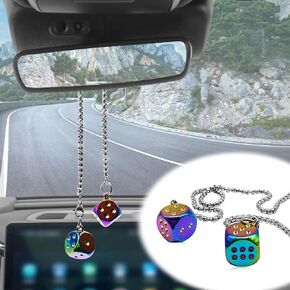 Creative Hanging Dice with Dots Metal Dice Car Rear View Mirror Pendant, Automotive Mirror Hanging Pendant Car Accessories for Car Interior Ornament Decoration(Colorful)