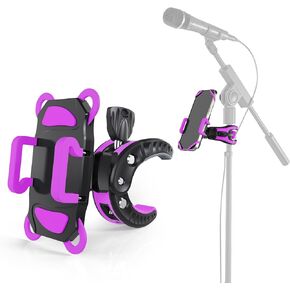 Crescendo CR-30 SlimClip Mic Stand Phone Holder, iPhone Clamp Mount, Pole Phone Mount, Microphone, Music or Drum Stand, Mic/Phone Clip - for iPhone, Samsung Galaxy, Pixel, Any Smartphone (Blue)
