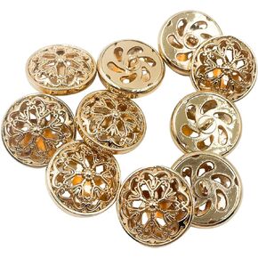 10pcs Flower Hollow Metal Shank Buttons for Fashion Men Women Coats,Sewing Button for Suit,Jacket 25mm (Gold) A1989