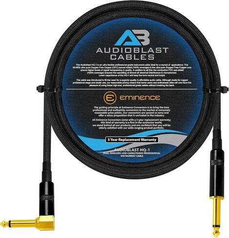 Audioblast - 6 أقدام - HQ-1 - فائق المرونة - مزدوج الحماية (100%) - كابل تصحيح دواسة تأثيرات آلة الجيتار مع مقابس TS مستقيمة وزاوية ذهبية ¼ بوصة (6.35 مم) وأحذية مزدوجة متداخلة in Kuwait