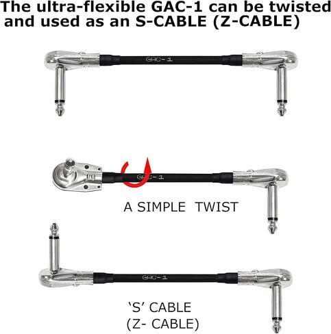 WORLDS BEST CABLES 4 Units - 11 Inch – Gotham GAC-1 - Ultra-Flexible Guitar Bass Effects Instrument Patch Cable - with ¼ Inch (6.35mm) Low-Profile, R/A Pancake Type TS Connectors - Custom Made in Saudi Arabia