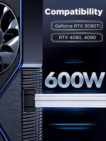 12VHPWR 600W PCIe 5.0 Power Extension Cable, PowerBear Gen 5 PSU Adapter, Fits Type-4 PSUs via Three 8-pin PCIe to 12+4 pin 16AWG Connector for RTX 4090 4080 3090TI 4070Ti Graphics Card GPU, 30cm in Kuwait