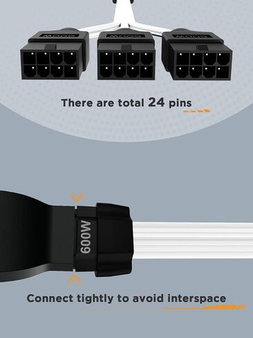 12VHPWR 600W PCIe 5.0 Power Extension Cable, PowerBear Gen 5 PSU Adapter, Fits Type-4 PSUs via Three 8-pin PCIe to 12+4 pin 16AWG Connector for RTX 4090 4080 3090TI 4070Ti Graphics Card GPU, 30cm in Kuwait