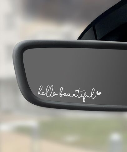 Car Decals,Car Window Decals,Decals for Vehicles,Car Accessories Car Window Stickers,Self Affirmations Decal,Hello Beautiful Mirror Decal,Rear View Mirror Sticker,Car Stickers for Women (White) in Saudi Arabia