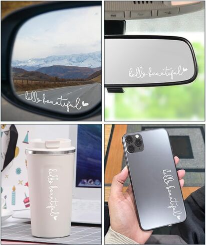 Car Decals,Car Window Decals,Decals for Vehicles,Car Accessories Car Window Stickers,Self Affirmations Decal,Hello Beautiful Mirror Decal,Rear View Mirror Sticker,Car Stickers for Women (White) in Saudi Arabia