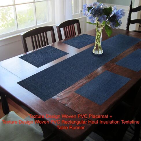 CAIT CHAPMAN HOME COLLECTION Texture Design Woven PVC Rectangular Heat Insulation Texteline Table Runner (All Black) in Kuwait