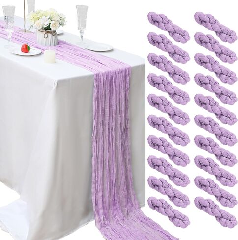 20 Pcs Lavender 10FT Cheesecloth Table Runner 23"x120" Boho Gauze Table Runner Rustic Sheer Runner Romantic Cheese Cloth Long Table Runner for Wedding Arch Bridal Baby Shower Birthday Party Décor in Saudi Arabia