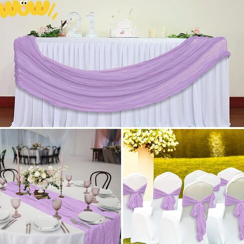 20 Pcs Lavender 10FT Cheesecloth Table Runner 23"x120" Boho Gauze Table Runner Rustic Sheer Runner Romantic Cheese Cloth Long Table Runner for Wedding Arch Bridal Baby Shower Birthday Party Décor in Saudi Arabia