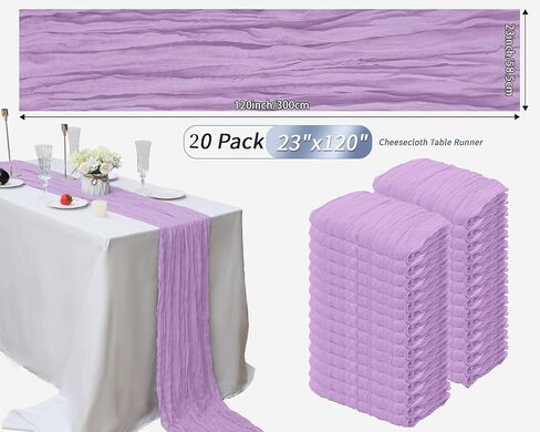 20 Pcs Lavender 10FT Cheesecloth Table Runner 23"x120" Boho Gauze Table Runner Rustic Sheer Runner Romantic Cheese Cloth Long Table Runner for Wedding Arch Bridal Baby Shower Birthday Party Décor in Saudi Arabia