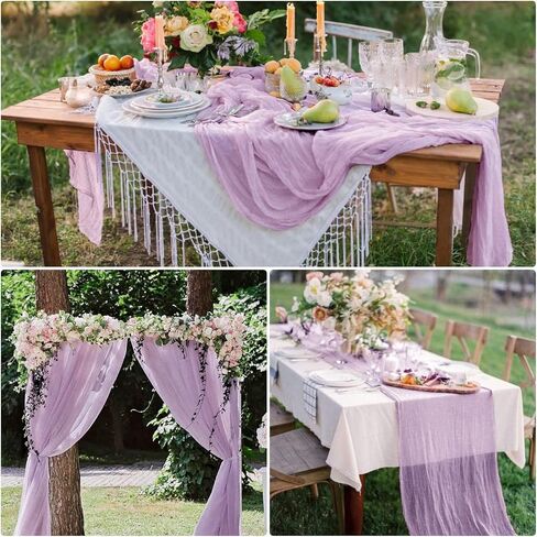 20 Pcs Lavender 10FT Cheesecloth Table Runner 23"x120" Boho Gauze Table Runner Rustic Sheer Runner Romantic Cheese Cloth Long Table Runner for Wedding Arch Bridal Baby Shower Birthday Party Décor in Saudi Arabia