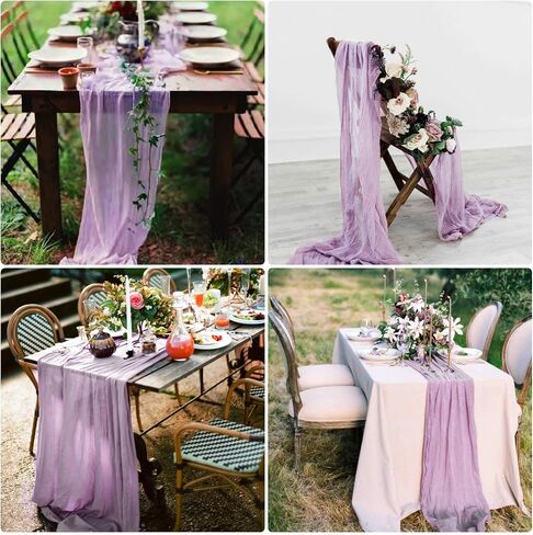 20 Pcs Lavender 10FT Cheesecloth Table Runner 23"x120" Boho Gauze Table Runner Rustic Sheer Runner Romantic Cheese Cloth Long Table Runner for Wedding Arch Bridal Baby Shower Birthday Party Décor in Saudi Arabia