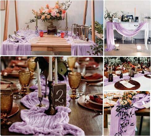 20 Pcs Lavender 10FT Cheesecloth Table Runner 23"x120" Boho Gauze Table Runner Rustic Sheer Runner Romantic Cheese Cloth Long Table Runner for Wedding Arch Bridal Baby Shower Birthday Party Décor in Saudi Arabia