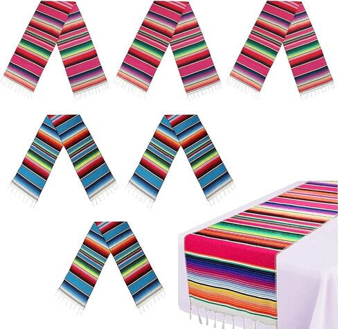 2 Pack Mexican Table Runner 14 x 108 Inches Serape Blanket Colorful Fringe Table Cloths Decor for Mexican Tribal Cinco de Mayo Fiesta Pool Party Outdoor Picnics Dining Wedding in Kuwait