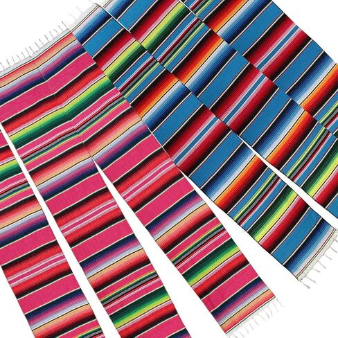 2 Pack Mexican Table Runner 14 x 108 Inches Serape Blanket Colorful Fringe Table Cloths Decor for Mexican Tribal Cinco de Mayo Fiesta Pool Party Outdoor Picnics Dining Wedding in Kuwait