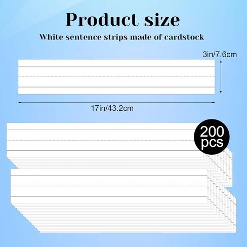 200 Sheets Sentence Strips Cardstock, 3 x 17 Inch Thick Ruled Word Strips, Word Learning Strips for School Office Home, for Teacher Classroom, Lined Paper Borders (White) in Saudi Arabia