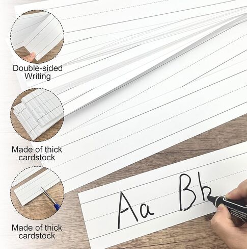 200 Sheets Sentence Strips Cardstock, 3 x 17 Inch Thick Ruled Word Strips, Word Learning Strips for School Office Home, for Teacher Classroom, Lined Paper Borders (White) in Saudi Arabia