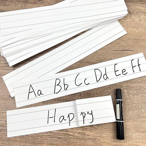200 Sheets Sentence Strips Cardstock, 3 x 17 Inch Thick Ruled Word Strips, Word Learning Strips for School Office Home, for Teacher Classroom, Lined Paper Borders (White) in Saudi Arabia