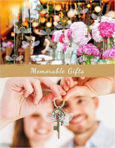 40 PCS Vintage Skeleton Keys Flying Keys Charms with 40 Pairs Dragonfly Wings and 30 Yards Elastic Crystal String Jewelry Making Necklace Crafts Room Decorations in Kuwait