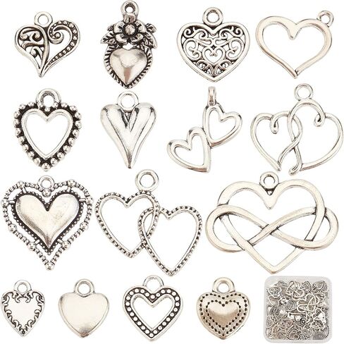 SUNNYCLUE 1 Box 90Pcs 15 Styles Heart Charms Hearts Charm Valentine's Day Assorted Love Charms Collection Tibetan Style Alloy Mother's Day Charm for Jewelry Making Charms Valentine Gifts DIY Crafting in Saudi Arabia