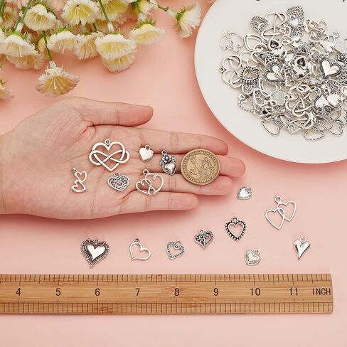 SUNNYCLUE 1 Box 90Pcs 15 Styles Heart Charms Hearts Charm Valentine's Day Assorted Love Charms Collection Tibetan Style Alloy Mother's Day Charm for Jewelry Making Charms Valentine Gifts DIY Crafting in Saudi Arabia
