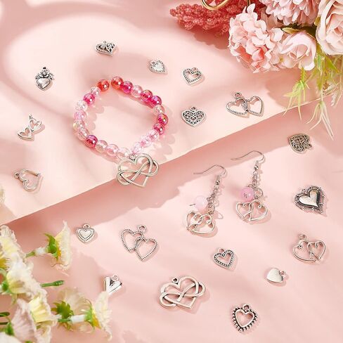 SUNNYCLUE 1 Box 90Pcs 15 Styles Heart Charms Hearts Charm Valentine's Day Assorted Love Charms Collection Tibetan Style Alloy Mother's Day Charm for Jewelry Making Charms Valentine Gifts DIY Crafting in Saudi Arabia