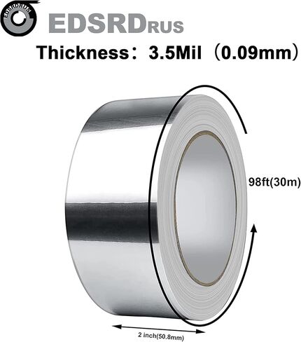1/2in x 98ft & 1in x 98ft (3.5mil) Aluminum Tape Heavy Duty Reflective Duct Tape Resists Flame Foil Tape for HVAC Hot & Cold, Duct Sealing, Metal Repair (Total 196ft) in Kuwait