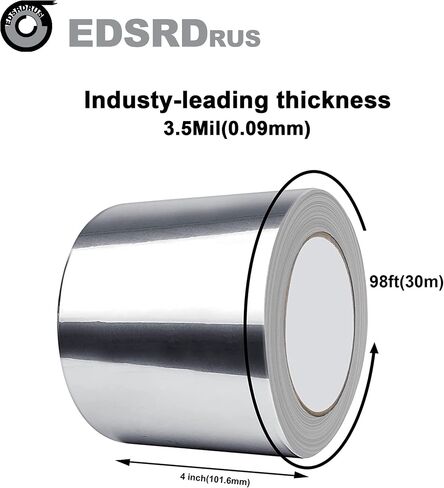 1/2in x 98ft & 1in x 98ft (3.5mil) Aluminum Tape Heavy Duty Reflective Duct Tape Resists Flame Foil Tape for HVAC Hot & Cold, Duct Sealing, Metal Repair (Total 196ft) in Kuwait