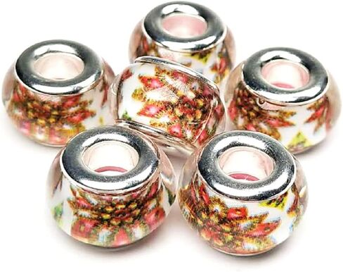 Decoendiy 50Pcs European Beads, Large Hole Print Beads, Flower Leaves Painted Beads, Flamingo Animal Printed Beads, Christmas Snowman Beads for DIY Crafts Supplies (Flamingo) in Saudi Arabia