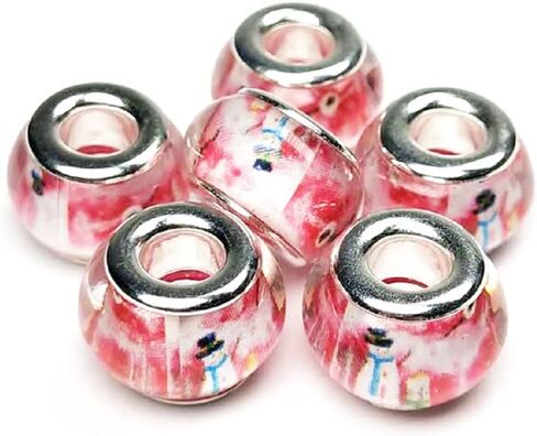 Decoendiy 50Pcs European Beads, Large Hole Print Beads, Flower Leaves Painted Beads, Flamingo Animal Printed Beads, Christmas Snowman Beads for DIY Crafts Supplies (Flamingo) in Saudi Arabia
