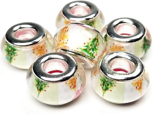 Decoendiy 50Pcs European Beads, Large Hole Print Beads, Flower Leaves Painted Beads, Flamingo Animal Printed Beads, Christmas Snowman Beads for DIY Crafts Supplies (Flamingo) in Saudi Arabia