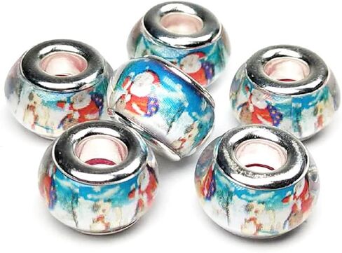 Decoendiy 50Pcs European Beads, Large Hole Print Beads, Flower Leaves Painted Beads, Flamingo Animal Printed Beads, Christmas Snowman Beads for DIY Crafts Supplies (Flamingo) in Saudi Arabia