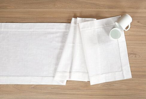 Light & Pro Table Runner 72 Inch in Pure Textured Cotton Fabric with Hemstitched,Decorative Farmhouse Table Runner,Rustic Bridal Shower Decor Table Runner,Wedding Table Runner - 16x72 Inch White in Saudi Arabia