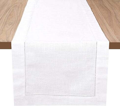 Light & Pro Table Runner 72 Inch in Pure Textured Cotton Fabric with Hemstitched,Decorative Farmhouse Table Runner,Rustic Bridal Shower Decor Table Runner,Wedding Table Runner - 16x72 Inch White in Saudi Arabia