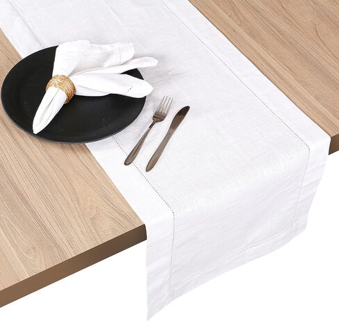 Light & Pro Table Runner 72 Inch in Pure Textured Cotton Fabric with Hemstitched,Decorative Farmhouse Table Runner,Rustic Bridal Shower Decor Table Runner,Wedding Table Runner - 16x72 Inch White in Saudi Arabia