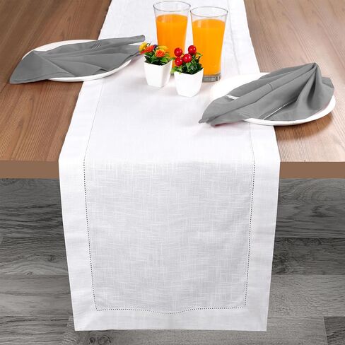 Light & Pro Table Runner 72 Inch in Pure Textured Cotton Fabric with Hemstitched,Decorative Farmhouse Table Runner,Rustic Bridal Shower Decor Table Runner,Wedding Table Runner - 16x72 Inch White in Saudi Arabia