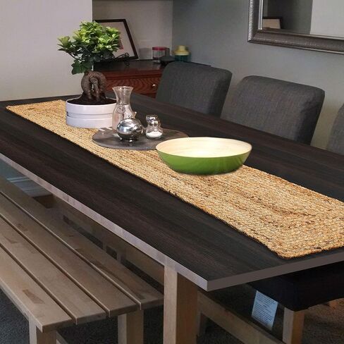 مفرش طاولة مضفر من الجوت ذو وجهين من Light & Pro، مفرش طاولة من خيش الجوت في المزرعة، مفرش طاولة مضفر من الجوت الطبيعي، مفرش طاولة طعام ريفي عتيق صديق للبيئة - 13 × 72 بوصة - طبيعي in Kuwait