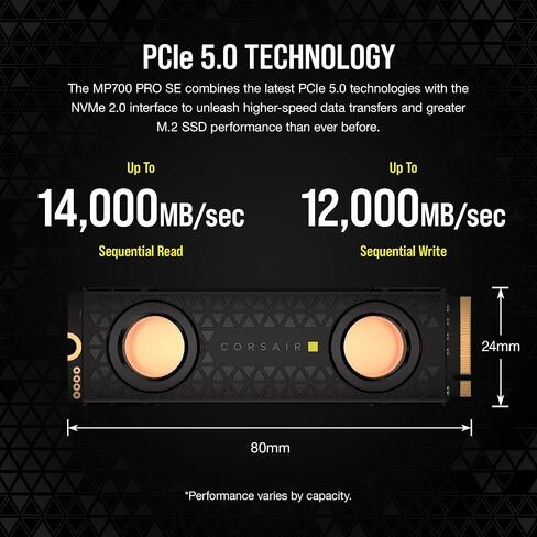 Corsair MP700 PRO SE 4TB M.2 PCIe Gen5 x4 NVMe 2.0 SSD – M.2 2280 – Up to 14,000MB/sec Sequential Read – High-Density TLC NAND – Black in Saudi Arabia