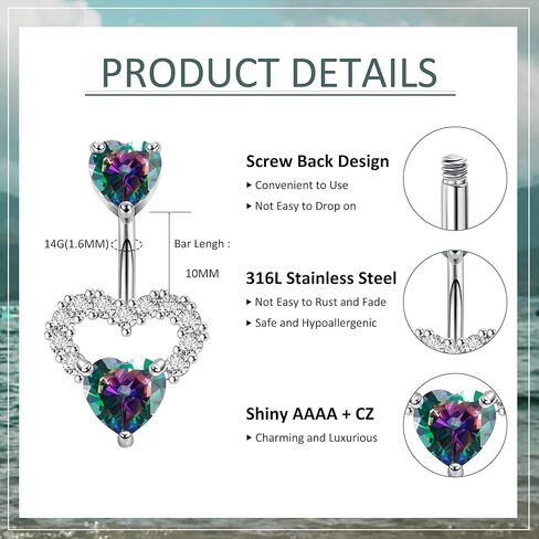 3 قطعة 14 جرام 316L الفولاذ المقاوم للصدأ البطن زر خواتم للنساء لطيف مزدوج القلب البطن خواتم الوردي تشيكوسلوفاكيا السرة ثقب المجوهرات in Kuwait