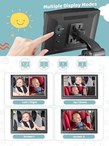 كاميرا سيارة للأطفال مزدوجة القناة، شاشة 5 بوصات عالية الدقة 1080 بكسل وكاميرتين، شاشة عرض مقسمة، رؤية ليلية وعرض واسع 150 درجة كاميرا مرآة سيارة للأطفال للمقعد الخلفي المواجه للمقعد الخلفي، التوصيل والتشغيل، دوران 360 درجة in Kuwait