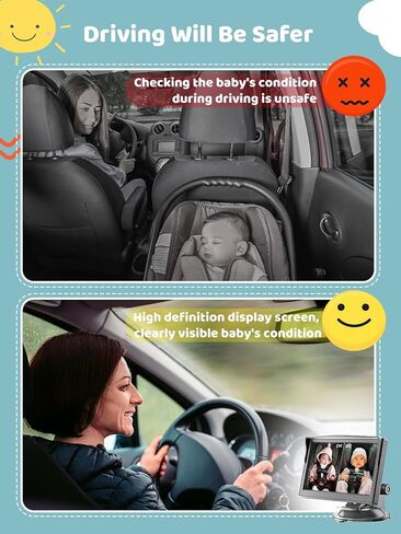 كاميرا سيارة للأطفال مزدوجة القناة، شاشة 5 بوصات عالية الدقة 1080 بكسل وكاميرتين، شاشة عرض مقسمة، رؤية ليلية وعرض واسع 150 درجة كاميرا مرآة سيارة للأطفال للمقعد الخلفي المواجه للمقعد الخلفي، التوصيل والتشغيل، دوران 360 درجة in Kuwait