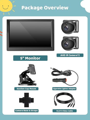 كاميرا سيارة للأطفال مزدوجة القناة، شاشة 5 بوصات عالية الدقة 1080 بكسل وكاميرتين، شاشة عرض مقسمة، رؤية ليلية وعرض واسع 150 درجة كاميرا مرآة سيارة للأطفال للمقعد الخلفي المواجه للمقعد الخلفي، التوصيل والتشغيل، دوران 360 درجة in Kuwait