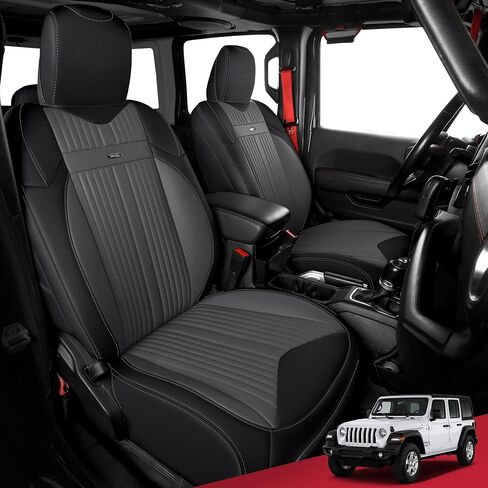 FREESOO مخصص مناسب لأغطية مقاعد جيب رانجلر مجموعة كاملة من 4 أبواب JL إكسسوارات Rubicon Sahara Sport S Altitude Willys Unlimited 2024 2023 2018-2022، بدون حامل أكواب خلفي (أسود) in Saudi Arabia