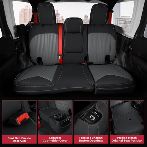 FREESOO مخصص مناسب لأغطية مقاعد جيب رانجلر مجموعة كاملة من 4 أبواب JL إكسسوارات Rubicon Sahara Sport S Altitude Willys Unlimited 2024 2023 2018-2022، بدون حامل أكواب خلفي (أسود) in Saudi Arabia