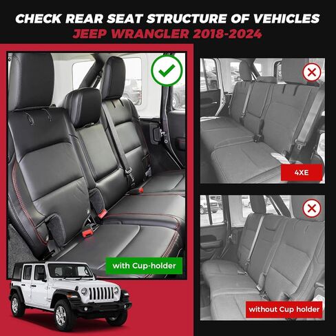 FREESOO مخصص مناسب لأغطية مقاعد جيب رانجلر مجموعة كاملة من 4 أبواب JL إكسسوارات Rubicon Sahara Sport S Altitude Willys Unlimited 2024 2023 2018-2022، بدون حامل أكواب خلفي (أسود) in Saudi Arabia