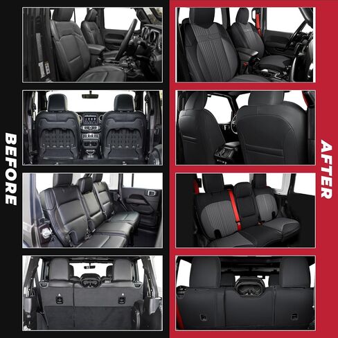FREESOO مخصص مناسب لأغطية مقاعد جيب رانجلر مجموعة كاملة من 4 أبواب JL إكسسوارات Rubicon Sahara Sport S Altitude Willys Unlimited 2024 2023 2018-2022، بدون حامل أكواب خلفي (أسود) in Saudi Arabia