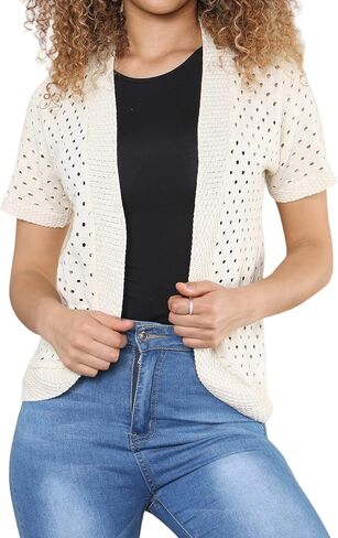 Loxdonz Women's Short Sleeve Crochet Knitted Bolero Shrug Cardigan Bolero Jackets Cropped Sweater for Summer in Saudi Arabia