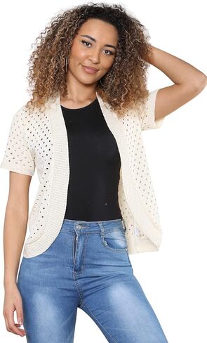 Loxdonz Women's Short Sleeve Crochet Knitted Bolero Shrug Cardigan Bolero Jackets Cropped Sweater for Summer in Saudi Arabia