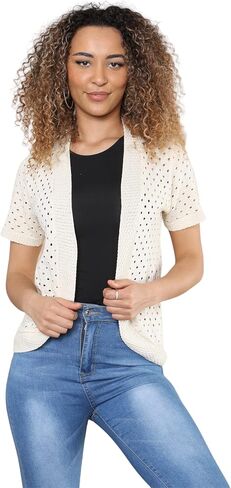 Loxdonz Women's Short Sleeve Crochet Knitted Bolero Shrug Cardigan Bolero Jackets Cropped Sweater for Summer in Saudi Arabia